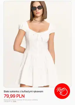Cropp Biała sukienka z bufiastymi rękawam oferta