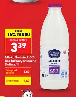 Biedronka Mleko Świeże 2,0% bez laktozy Mleczna Dolina oferta