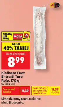 Biedronka Kiełbasa Fuet Extra El Toro Rojo oferta