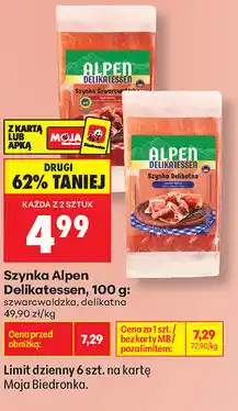 Biedronka Szynka Alpen Delikatessen, 100 g: szwarcwaldzka, delikatna oferta