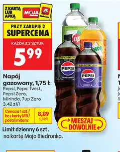 Biedronka Napój gazowany Pepsi, Pepsi Twist, Pepsi Zero, Mirinda, 7up Zero oferta