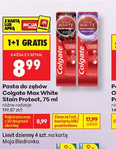Biedronka Pasta do zębów Colgate Max White Stain Protect oferta