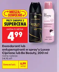 Biedronka Dezodorant lub antyperspirant w spray'u Lucca Cipriano lub Be Beauty oferta