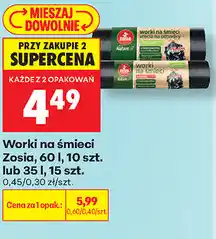 Biedronka Worki na śmieci Zosia, 60 l, 10 szt. lub 35 l, 15 szt oferta