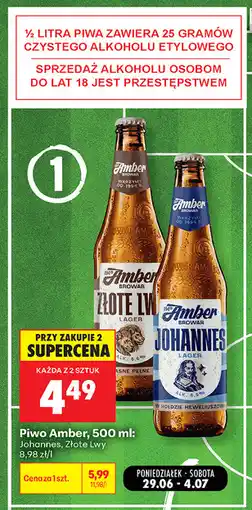 Biedronka Piwo Amber, 500 ml: Johannes, Złote Lwy oferta