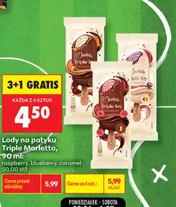 Biedronka Lody na patyku Triple Marletto, 90 ml: raspberry, blueberry, caramel oferta