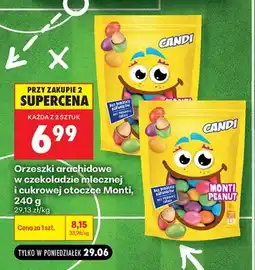 Biedronka Orzeszki arachidowe w czekoladzie mlecznej i cukrowej otoczce Candi Monti oferta