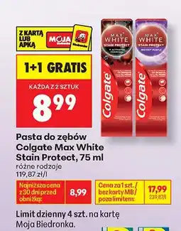Biedronka Pasta do zębów Colgate Max White Stain Protect Activated Charcoal oferta
