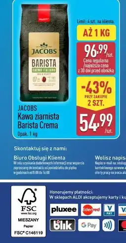 ALDI Jacobs Kawa ziarnista Barista Crema oferta