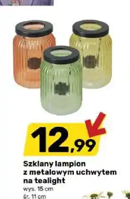 Bricomarche Szklany lampion z metalowym uchwytem na tealight wys. 15 cm oferta