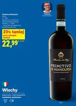 Lidl Wino czerwone wytrawne Primitivo di Manduria Maestro de Pigo oferta
