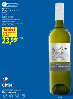 Lidl Wino białe wytrawne Agua Santa Sauvignon Blanc Reserva oferta