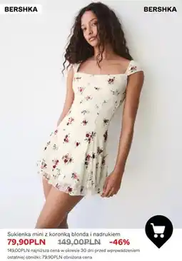 Bershka Sukienka mini z koronką blonda i nadrukiem Bershka oferta