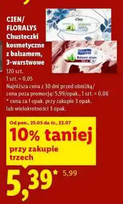 Lidl CIEN/FLORALYS Chusteczki kosmetyczne z balsamem, 3-warstwowe oferta