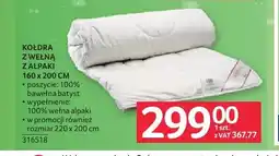 Selgros Kołdra z wełną z alpaki 160x200 cm oferta