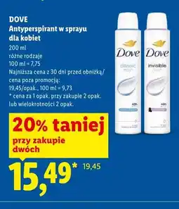 Lidl Antyperspirant w sprayu dla kobiet Dove Classic oferta
