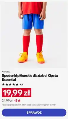 Decathlon Spodenki piłkarskie dla dzieci Kipsta Essential oferta