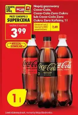 Biedronka Napój gazowany Coca-Cola, Coca-Cola Zero Cukru lub Coca-Cola Zero Cukru Zero Kofeiny, 1L oferta