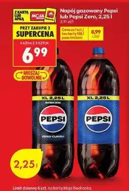 Biedronka Napój gazowany Pepsi lub Pepsi Zero, 2,25 l oferta
