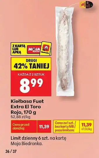 Biedronka Kiełbasa Fuet Extra El Toro Rojo, 170 g oferta