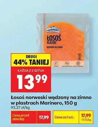 Biedronka Łosoś norweski wędzony na zimno w plastrach Marinero, 150 g oferta