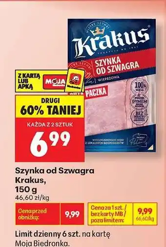 Biedronka Szynka od szwagra Krakus, 150 g oferta