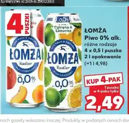 Kaufland Piwo bezalkoholowe Łomża Radler Cytryna & Limonka 4-pak oferta