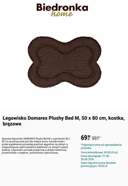 Biedronka Legowisko Domarex Plushy Bed M, 50 x 80 cm, kostka, brązowe oferta