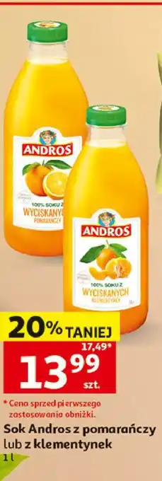 Auchan Sok Andros z pomarańczy lub z klementynek oferta