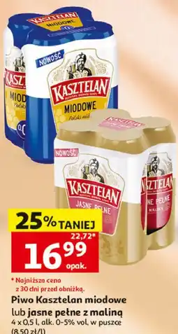 Auchan Piwo Kasztelan miodowe lub jasne pełne z maliną oferta