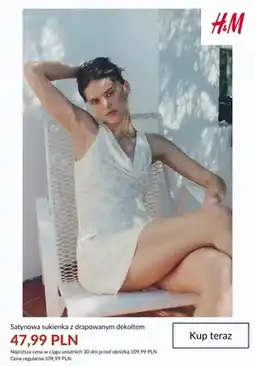 H&M Satynowa sukienka z drapowanym dekoltem H&M oferta