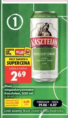 Biedronka Piwo niepasteryzowane Kasztelan oferta