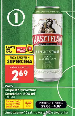 Biedronka Piwo niepasteryzowane Kasztelan oferta