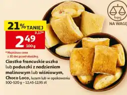 Auchan Ciastka francuskie uszka lub poduszki z nadzieniem malinowym lub wiśniowym, Choco Loco oferta