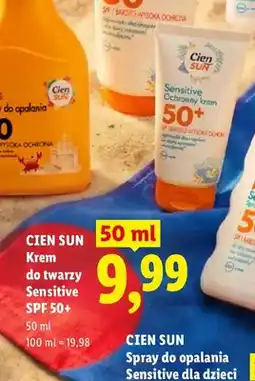 Lidl Krem do twarzy Sensitive Cien Sun SPF 50+ oferta
