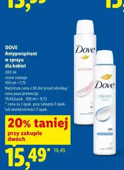 Lidl Antyperspirant w sprayu Dove Powder oferta