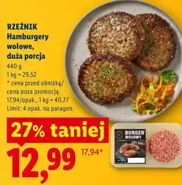 Lidl RZEŹNIK Hamburgery wołowe, duża porcja oferta