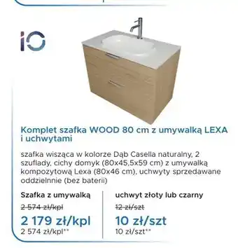 Komplet szafka WOOD 80 cm z umywalką LEXA i uchwytami IO