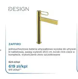 Blu Bateria umywalkowa wysoka do umywalki nablatowej Design Zaffiro złoto szczotkowane oferta