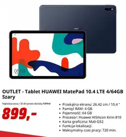 Media Markt Tablet HUAWEI MatePad 10,4 LTE 4/64GB Szary oferta