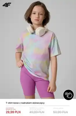 T-shirt loose z nadrukiem dziewczęcy 4F