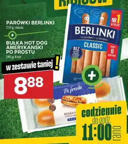 Stokrotka Zestaw parówki Berlinki Classic 270 g + bułka hot dog amerykański Po Prostu 240 g 4 szt oferta