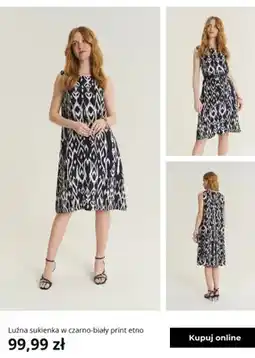 Greenpoint Sukienka luźna Greenpoint w czarno-biały print etno oferta