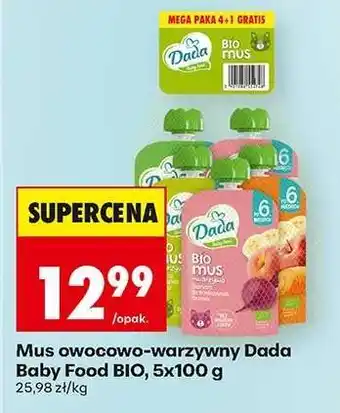 Biedronka Mus owocowo warzywny Dada baby food BIO , 5x100 g oferta
