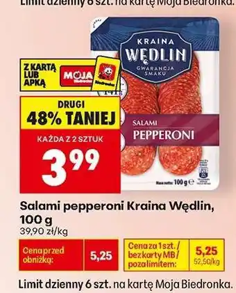 Biedronka Salami pepperoni Kraina Wędlin, 100 g oferta