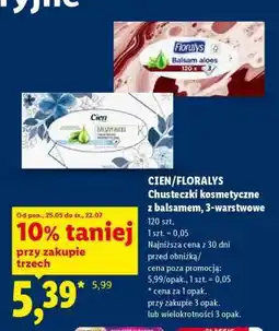 Lidl CIEN/FLORALYS Chusteczki kosmetyczne z balsamem, 3-warstwowe oferta
