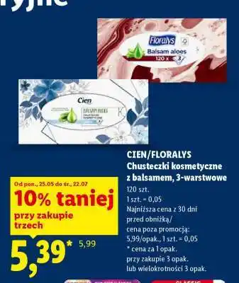 Lidl CIEN/FLORALYS Chusteczki kosmetyczne z balsamem, 3-warstwowe oferta