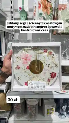 Pepco Szklany zegar ścienny Pepco Home z kwiatowym motywem oferta