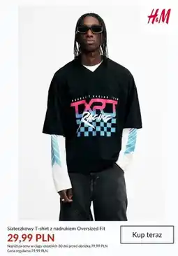 H&M Siateczkowy T-shirt z nadrukiem Oversized Fit H&M oferta