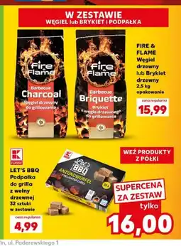 Kaufland Zestaw brykiet drzewny Fire & Flame + podpałka do grilla Let's BBQ oferta